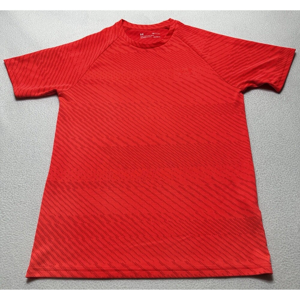 Under Armour Shirt Mens Small Orange Athletic Training Loose Fit 1351737